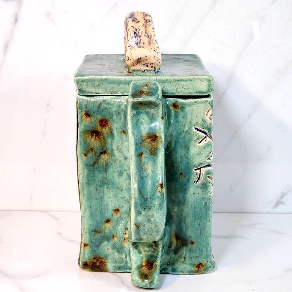 Handcrafted Studio Pottery Teapot–Signed Ceramic Engraved Tree & Building Design - Picture 5 of 9